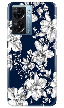 White flowers Blue Background Mobile Back Case for Oppo K10 5G (Design - 14)