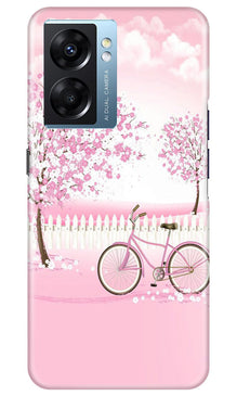 Pink Flowers Cycle Mobile Back Case for Oppo K10 5G  (Design - 102)