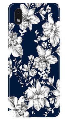 White flowers Blue Background Mobile Back Case for Samsung Galaxy M01 Core (Design - 14)