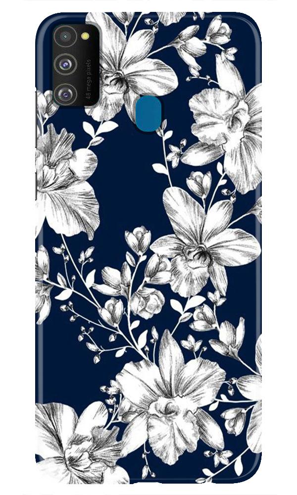 White flowers Blue Background Case for Samsung Galaxy M30s