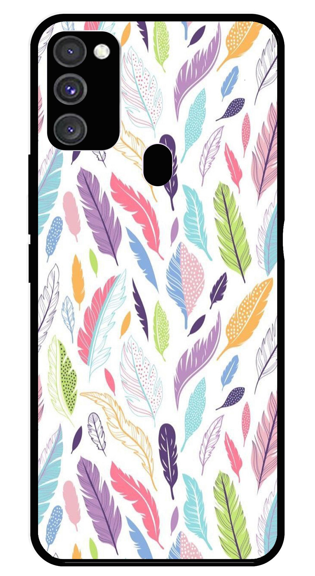 Colorful Feathers Metal Mobile Case for Samsung Galaxy M30s   (Design No -06)
