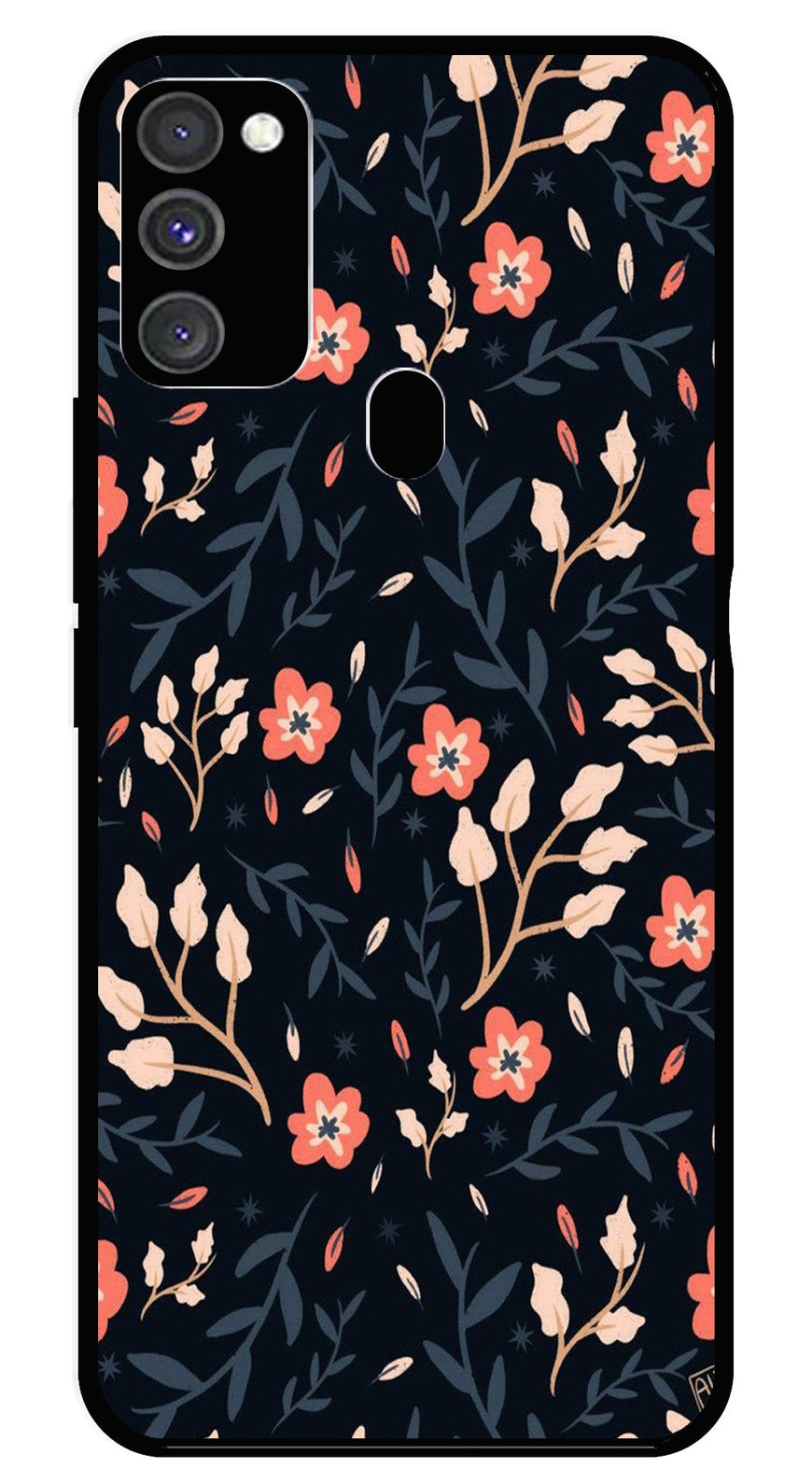 Floral Pattern Metal Mobile Case for Samsung Galaxy M21   (Design No -10)