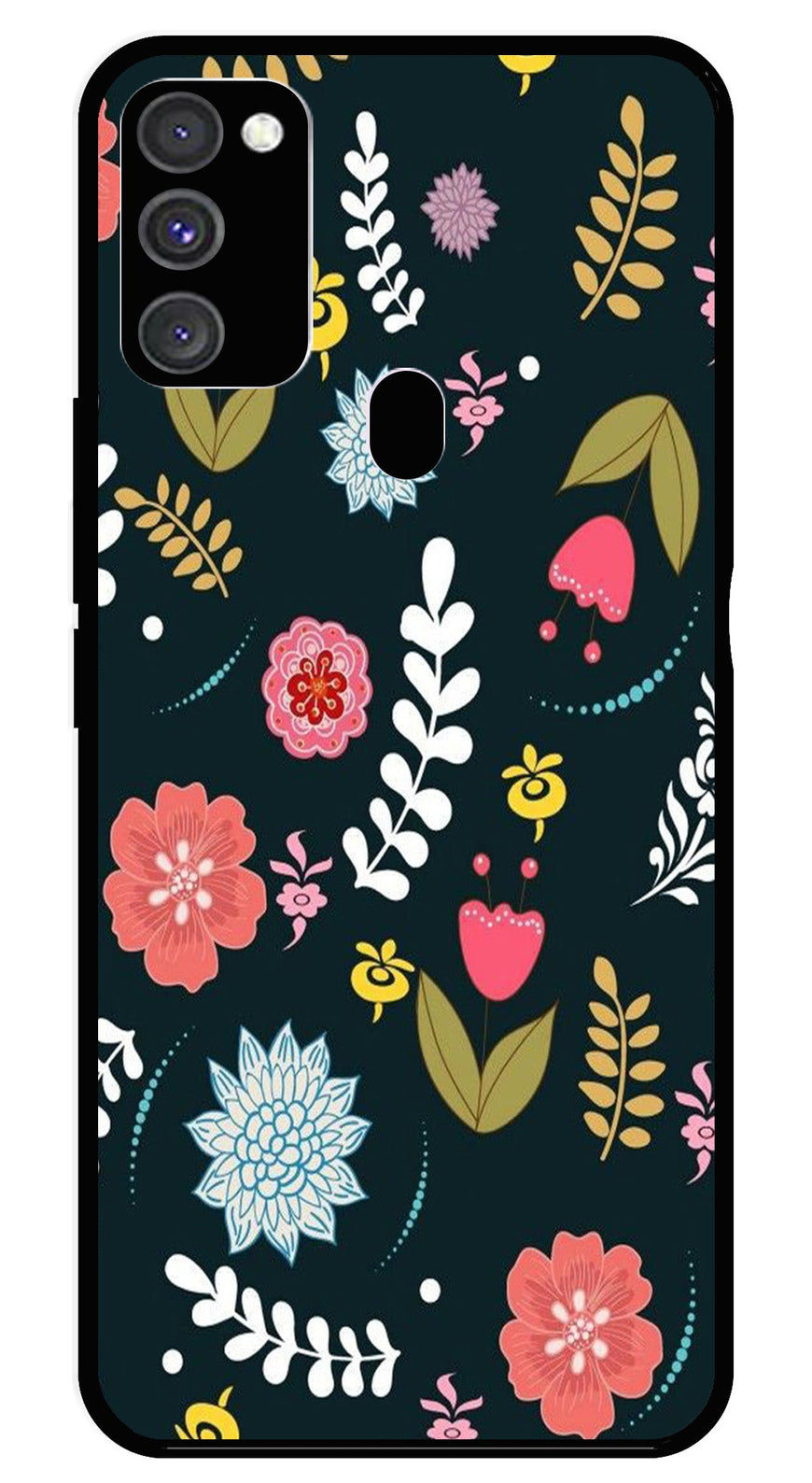 Floral Pattern2 Metal Mobile Case for Samsung Galaxy M21   (Design No -12)