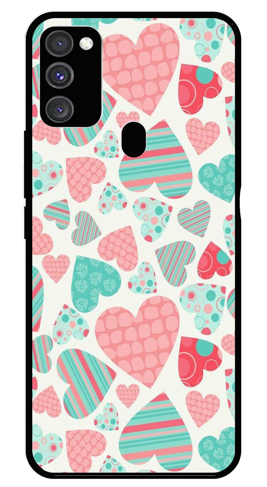 Hearts Pattern Metal Mobile Case for Samsung Galaxy M21   (Design No -22)