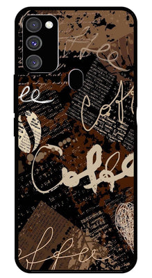 Coffee Pattern Metal Mobile Case for Samsung Galaxy M21