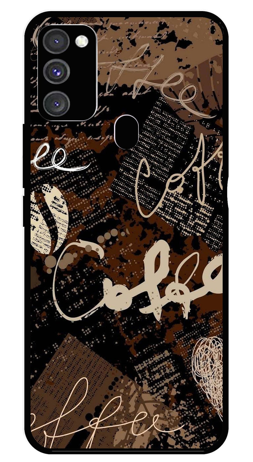 Coffee Pattern Metal Mobile Case for Samsung Galaxy M21   (Design No -37)
