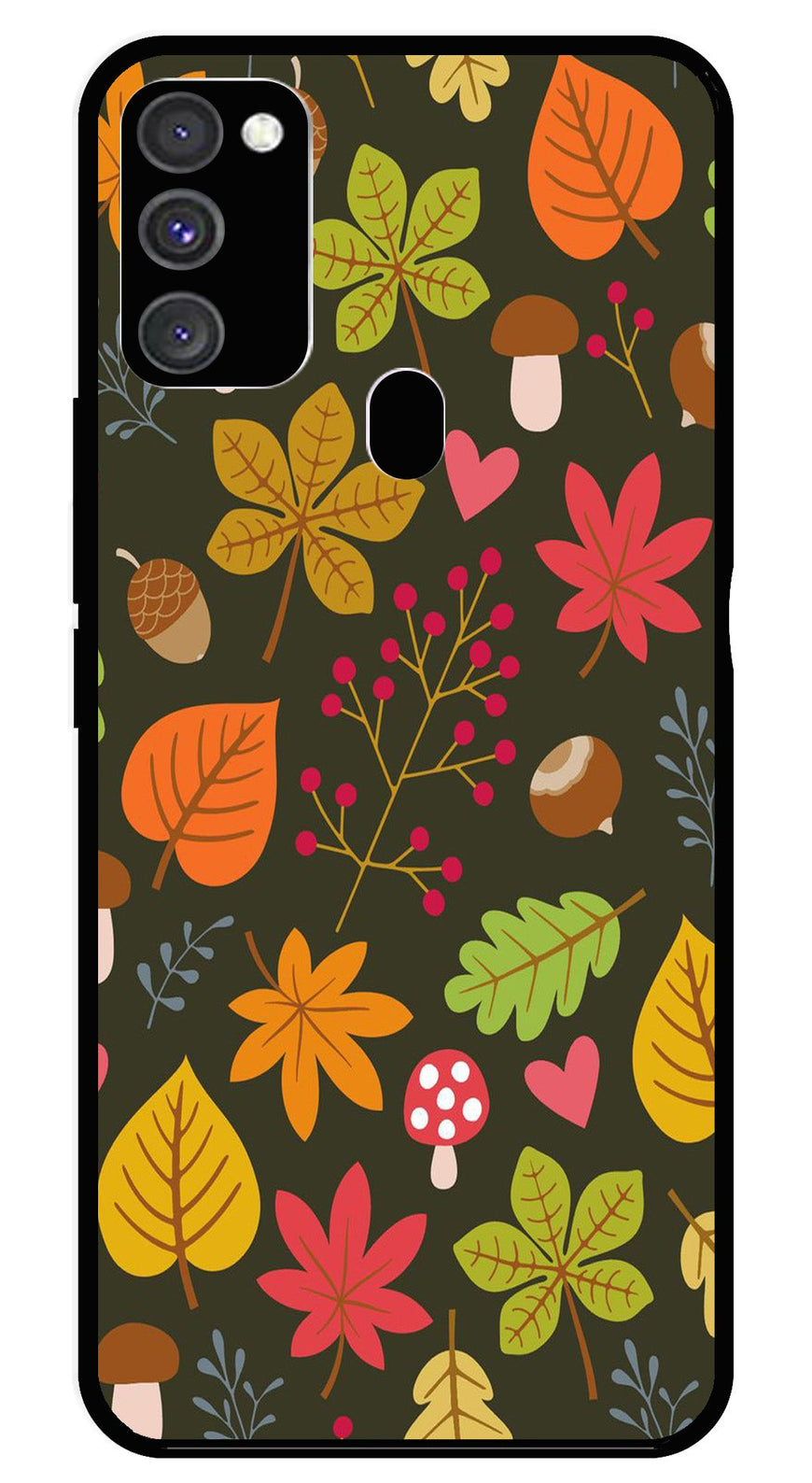 Leaves Design Metal Mobile Case for Samsung Galaxy M21   (Design No -51)