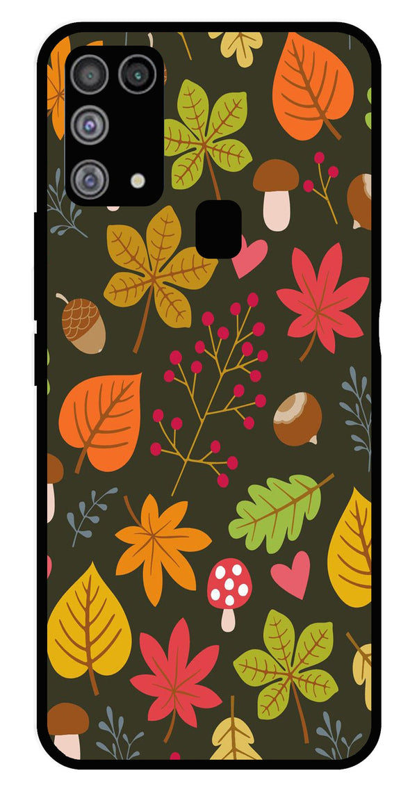 Leaves Design Metal Mobile Case for Samsung Galaxy M31   (Design No -51)