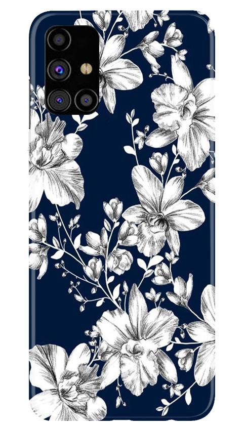 White flowers Blue Background Case for Samsung Galaxy M31s