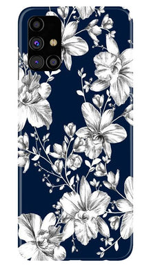 White flowers Blue Background Mobile Back Case for Samsung Galaxy M31s (Design - 14)