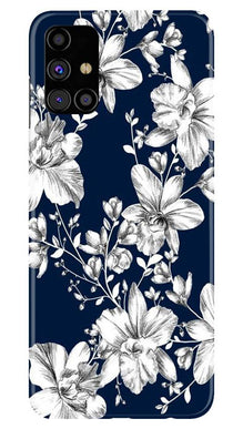 White flowers Blue Background Mobile Back Case for Samsung Galaxy M51 (Design - 14)