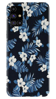 White flowers Blue Background2 Mobile Back Case for Samsung Galaxy M31s (Design - 15)