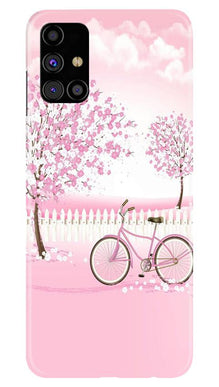 Pink Flowers Cycle Mobile Back Case for Samsung Galaxy M51  (Design - 102)