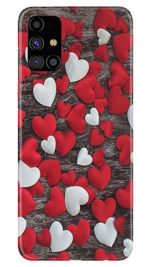 Red White Hearts Mobile Back Case for Samsung Galaxy M51  (Design - 105)