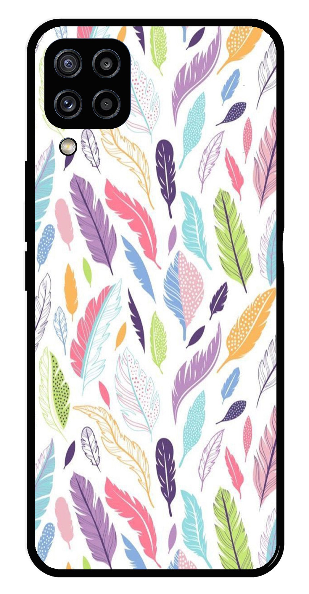 Colorful Feathers Metal Mobile Case for Samsung Galaxy M32 4G   (Design No -06)