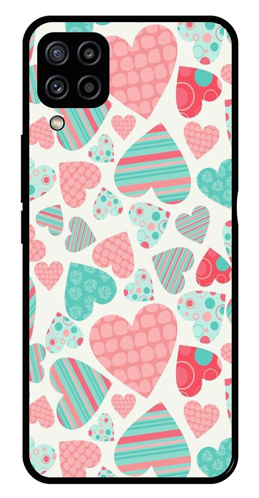 Hearts Pattern Metal Mobile Case for Samsung Galaxy M32 4G   (Design No -22)