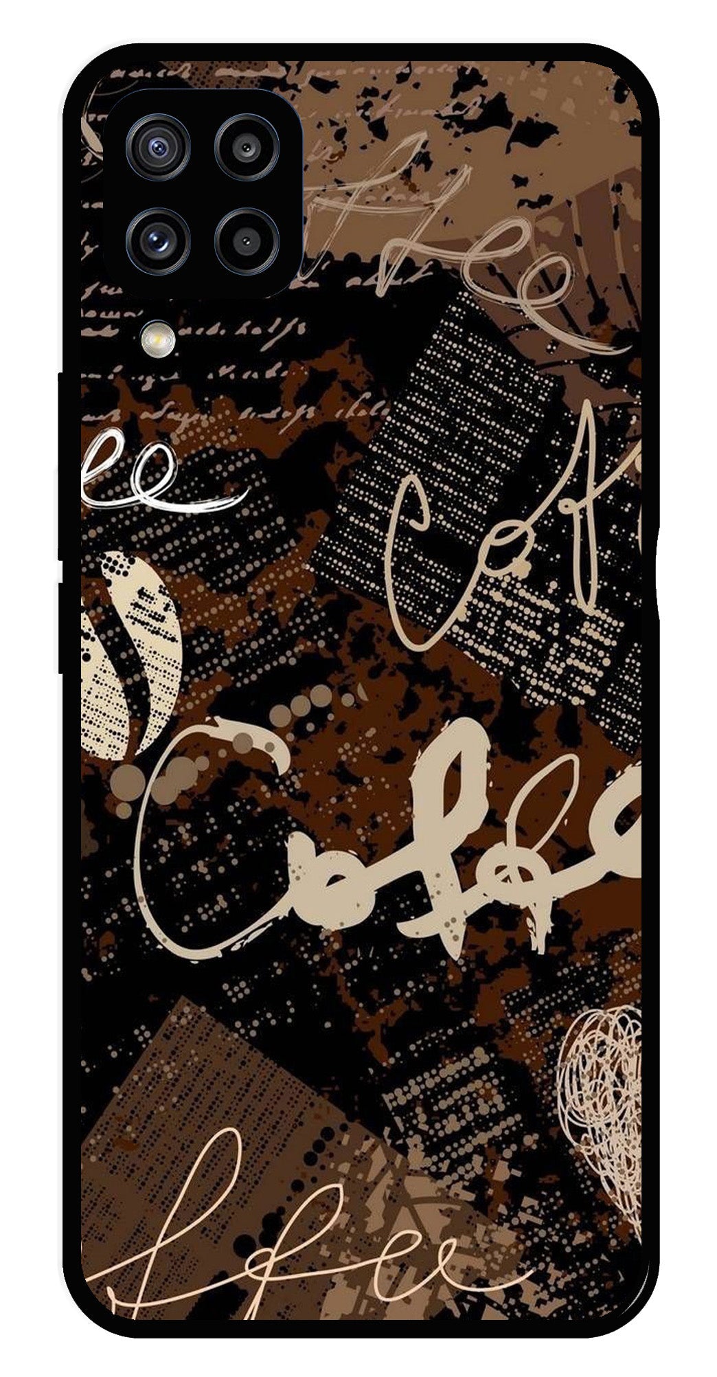 Coffee Pattern Metal Mobile Case for Samsung Galaxy M32 4G   (Design No -37)