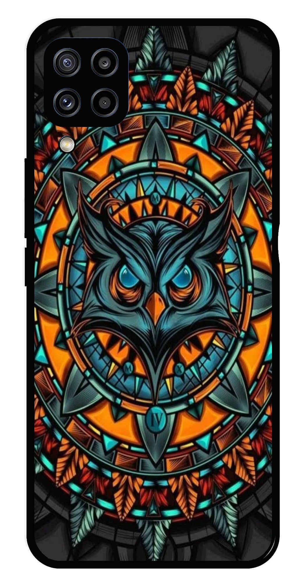 Owl Pattern Metal Mobile Case for Samsung Galaxy M32 4G   (Design No -42)