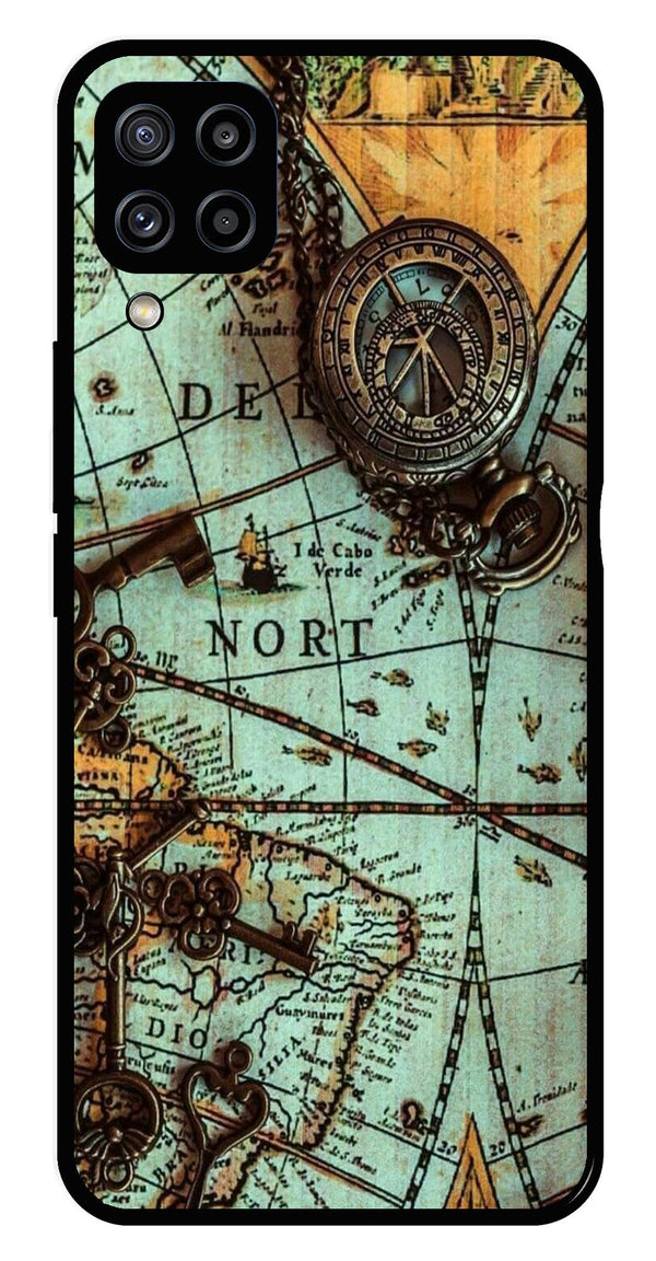 Map Design Metal Mobile Case for Samsung Galaxy M32 4G   (Design No -54)