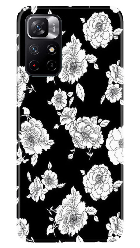 White flowers Black Background Case for Poco M4 Pro 5G