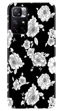 White flowers Black Background Mobile Back Case for Poco M4 Pro 5G (Design - 9)