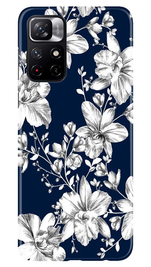 White flowers Blue Background Case for Poco M4 Pro 5G
