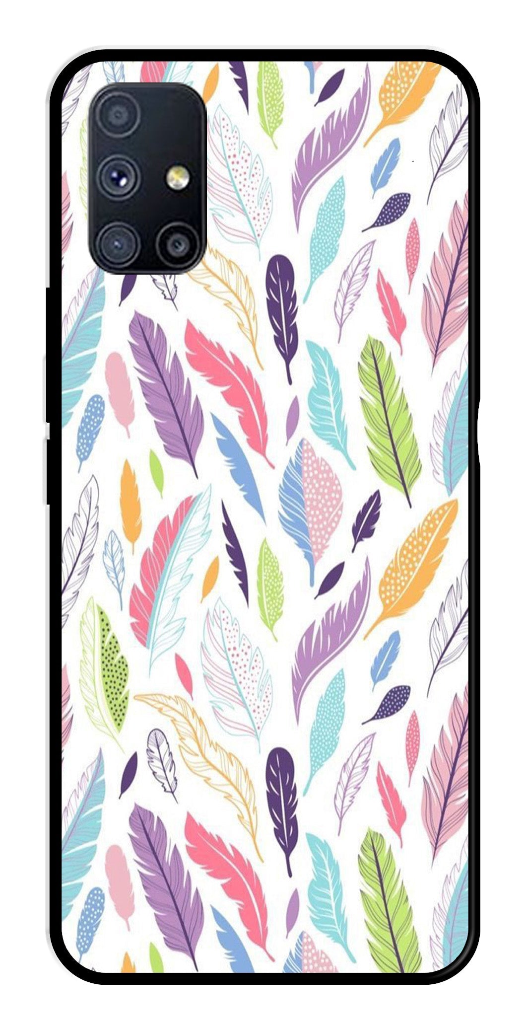 Colorful Feathers Metal Mobile Case for Samsung Galaxy A51   (Design No -06)