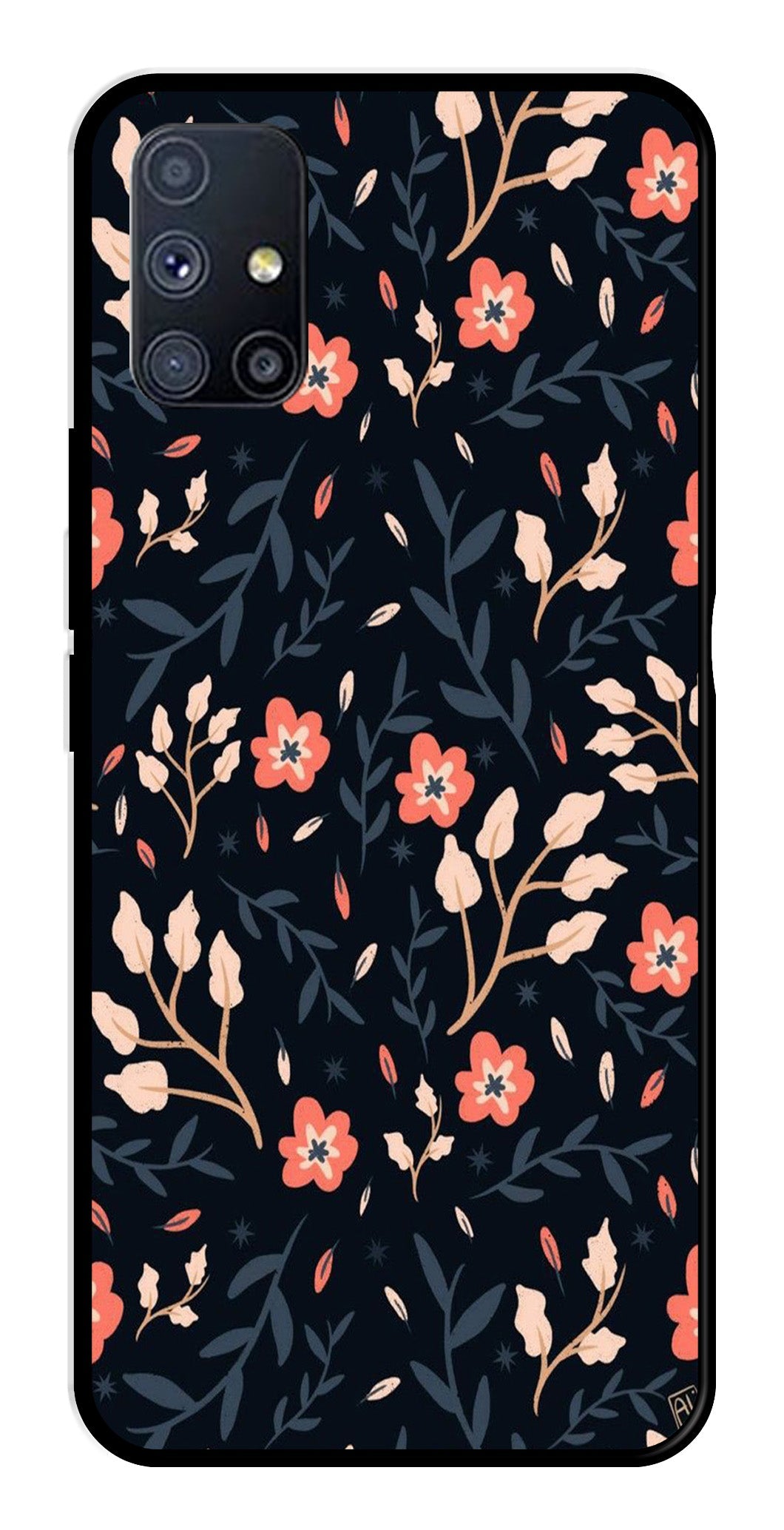 Floral Pattern Metal Mobile Case for Samsung Galaxy A51   (Design No -10)