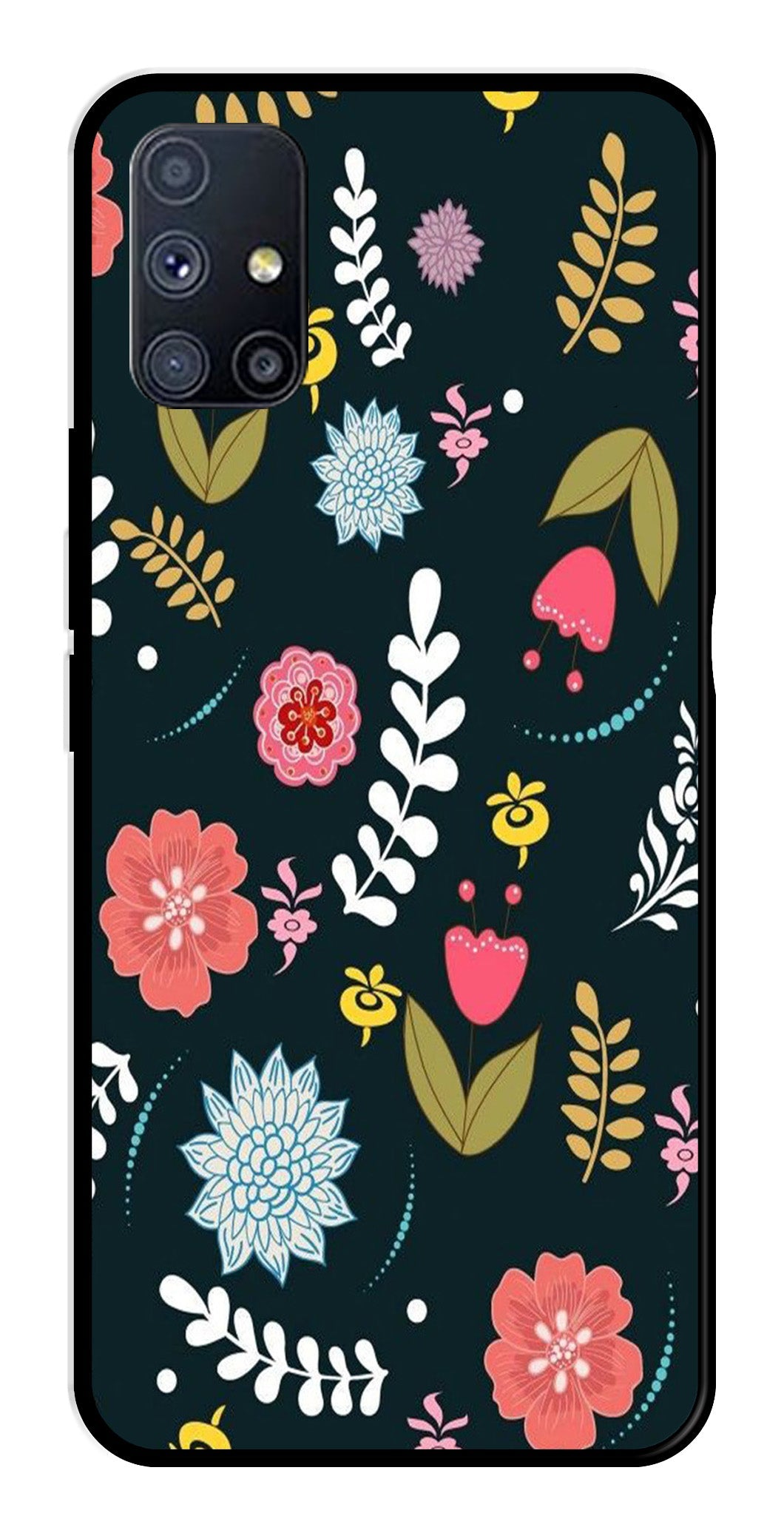 Floral Pattern2 Metal Mobile Case for Samsung Galaxy A51   (Design No -12)