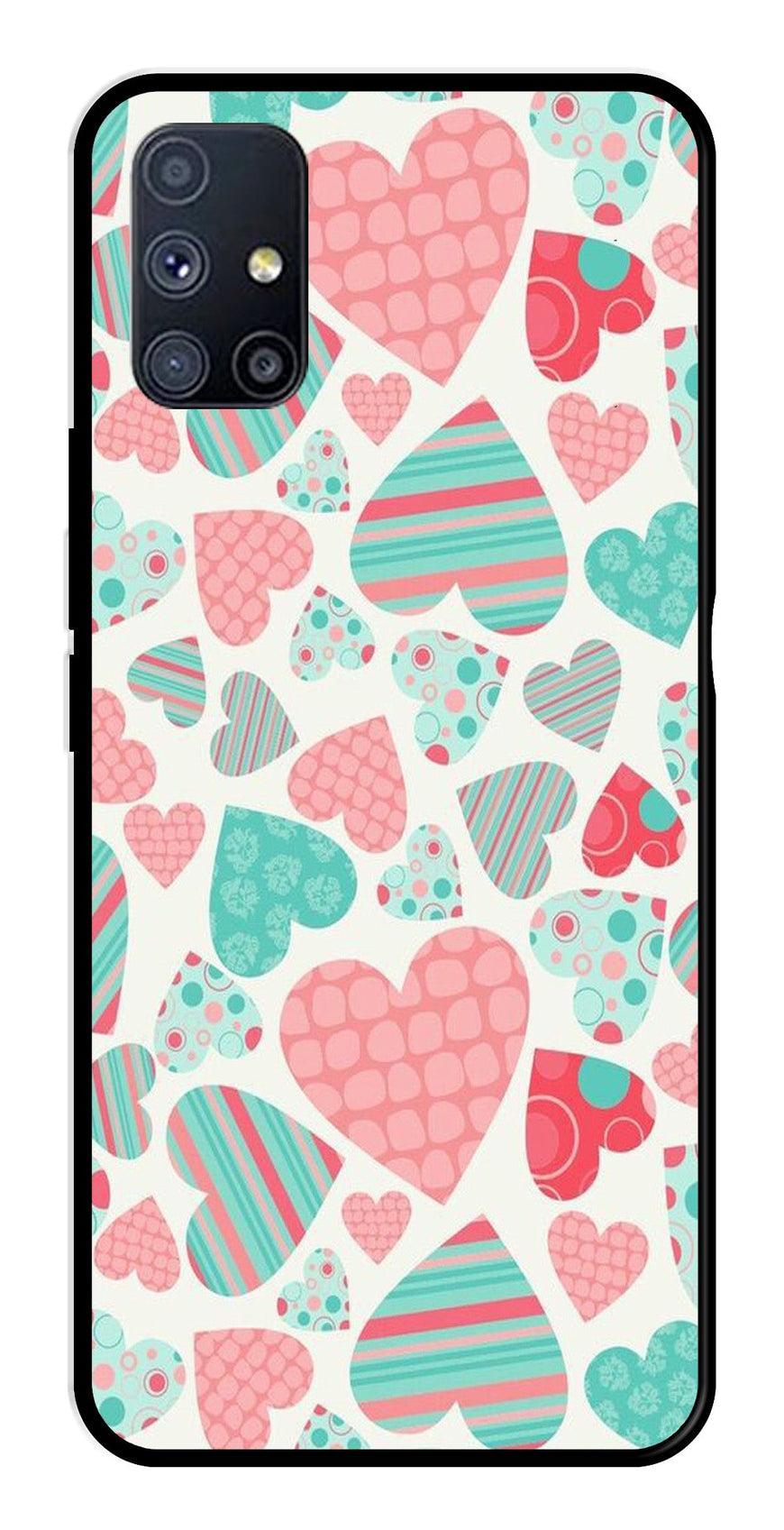 Hearts Pattern Metal Mobile Case for Samsung Galaxy M51   (Design No -22)