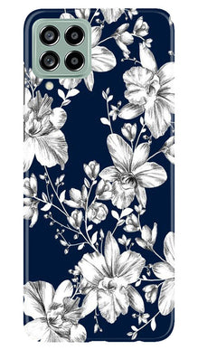 White flowers Blue Background Mobile Back Case for Samsung Galaxy M53 5G (Design - 14)