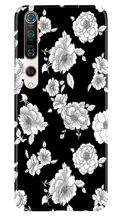 White flowers Black Background Case for Xiaomi Mi 10