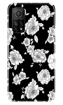 White flowers Black Background Mobile Back Case for Mi 10T (Design - 9)