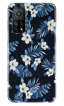 White flowers Blue Background2 Mobile Back Case for Mi 10T (Design - 15)