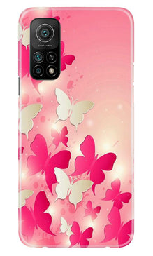 White Pick Butterflies Mobile Back Case for Mi 10T (Design - 28)