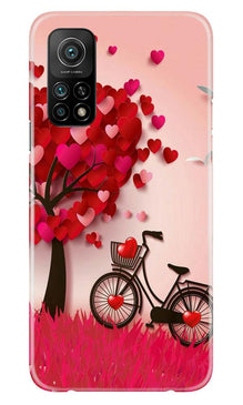 Red Heart Cycle Mobile Back Case for Mi 10T (Design - 222)