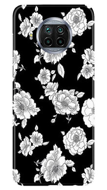 White flowers Black Background Mobile Back Case for Xiaomi Poco M3 (Design - 9)