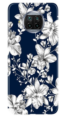 White flowers Blue Background Mobile Back Case for Xiaomi Mi 10i (Design - 14)