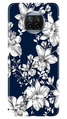 White flowers Blue Background Mobile Back Case for Xiaomi Poco M3 (Design - 14)