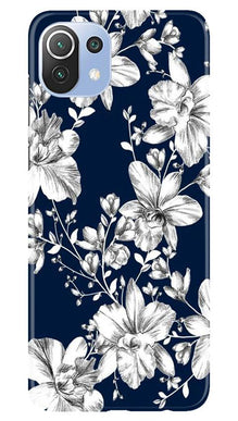 White flowers Blue Background Mobile Back Case for Mi 11 Lite 5G  (Design - 14)