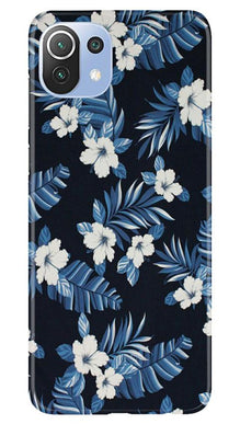 White flowers Blue Background2 Mobile Back Case for Mi 11 Lite 5G  (Design - 15)
