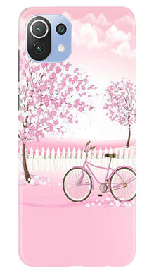 Pink Flowers Cycle Mobile Back Case for Mi 11 Lite 5G   (Design - 102)