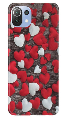 Red White Hearts Mobile Back Case for Mi 11 Lite 5G   (Design - 105)