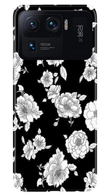 White flowers Black Background Mobile Back Case for Mi 11 Ultra (Design - 9)