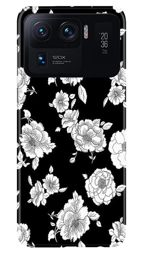 White flowers Black Background Case for Mi 11 Ultra