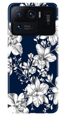 White flowers Blue Background Mobile Back Case for Mi 11 Ultra (Design - 14)