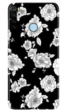 White flowers Black Background Mobile Back Case for Xiaomi Redmi Note 8 (Design - 9)