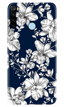White flowers Blue Background Mobile Back Case for Xiaomi Redmi Note 8 (Design - 14)