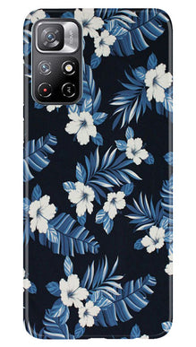 White flowers Blue Background2 Mobile Back Case for Redmi Note 11 (Design - 15)