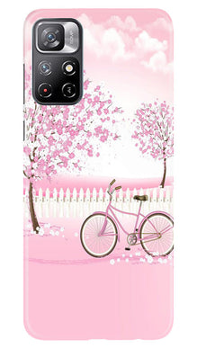 Pink Flowers Cycle Mobile Back Case for Redmi Note 11  (Design - 102)